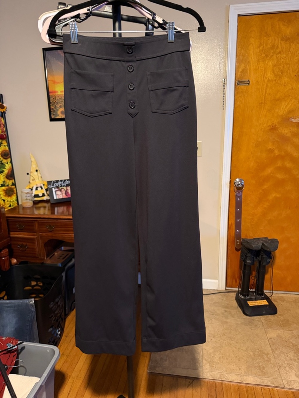 HALARA Black Straight-Leg Jumpsuit Pants with Front Button Detail